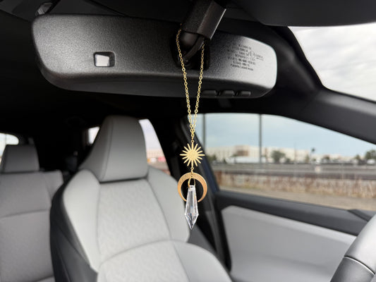 Crescent Moon Rearview Mirror Suncatcher, Crystal Sun Catcher, Crystal Prism Car Charm, Rearview Mirror Decoration, Car Mirror Charm