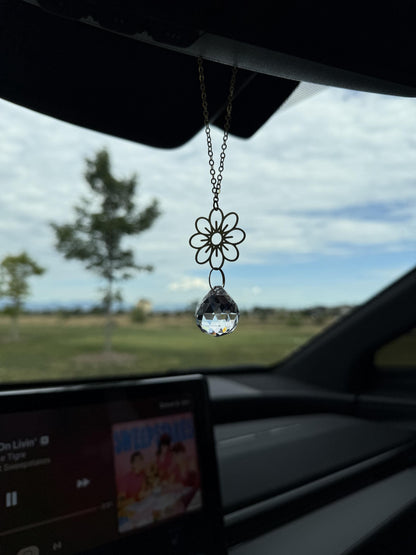 Flower Rearview Mirror Suncatcher #1, Crystal Sun Catcher, Crystal Prism Car Charm, Rearview Mirror Decoration, Car Mirror Charm