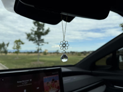 Flower Rearview Mirror Suncatcher #1, Crystal Sun Catcher, Crystal Prism Car Charm, Rearview Mirror Decoration, Car Mirror Charm