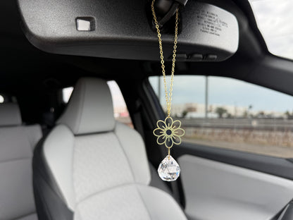 Flower Rearview Mirror Suncatcher #1, Crystal Sun Catcher, Crystal Prism Car Charm, Rearview Mirror Decoration, Car Mirror Charm