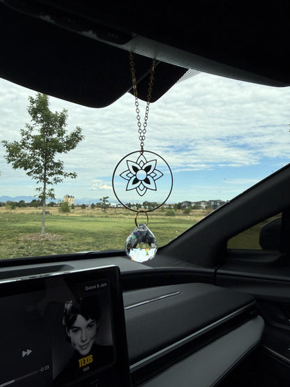 Flower Rearview Mirror Suncatcher #2, Crystal Sun Catcher, Crystal Prism Car Charm, Rearview Mirror Decoration, Car Mirror Charm