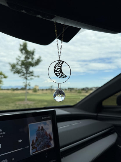 Moon Rearview Mirror Suncatcher, Crystal Sun Catcher, Crystal Prism Car Charm, Rearview Mirror Decoration, Car Mirror Charm