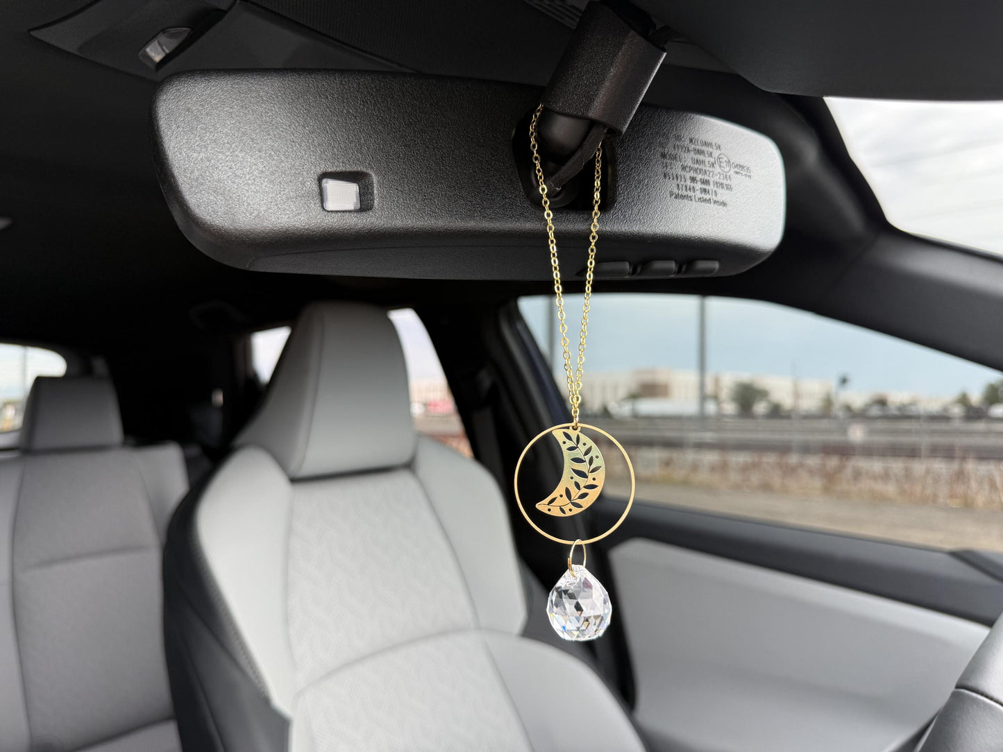Moon Rearview Mirror Suncatcher, Crystal Sun Catcher, Crystal Prism Car Charm, Rearview Mirror Decoration, Car Mirror Charm