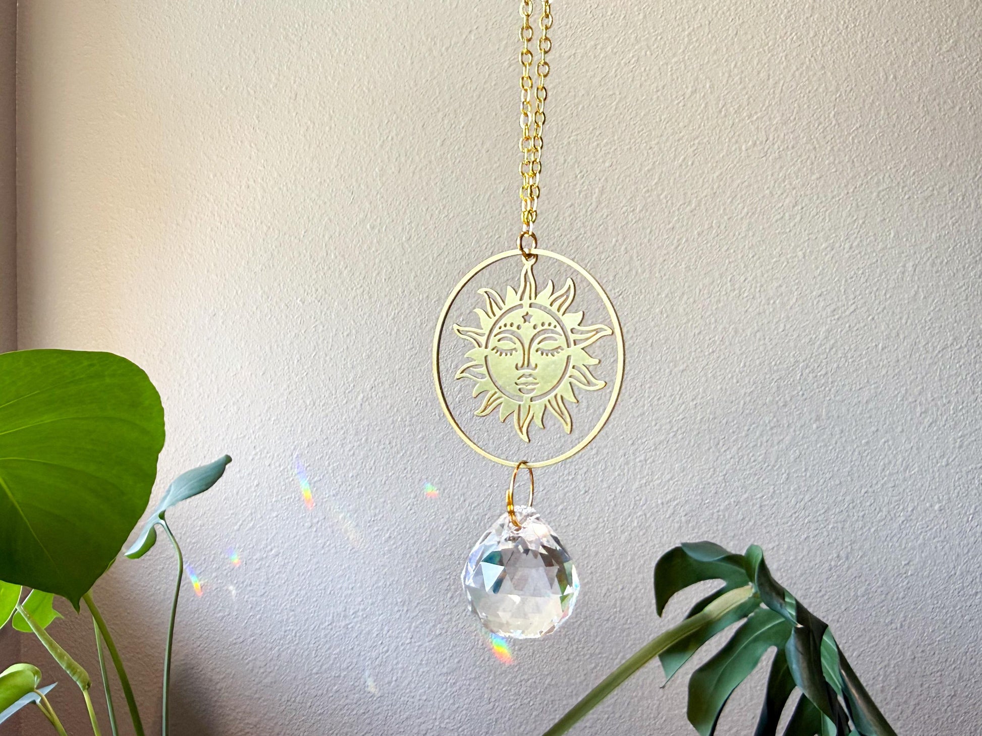 Sun Rearview Mirror Suncatcher, Crystal Sun Catcher, Crystal Ornament, Crystal Prism Car Charm, Rearview Mirror Decoration, Car Mirror Charm