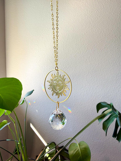 Sun Rearview Mirror Suncatcher, Crystal Sun Catcher, Crystal Ornament, Crystal Prism Car Charm, Rearview Mirror Decoration, Car Mirror Charm