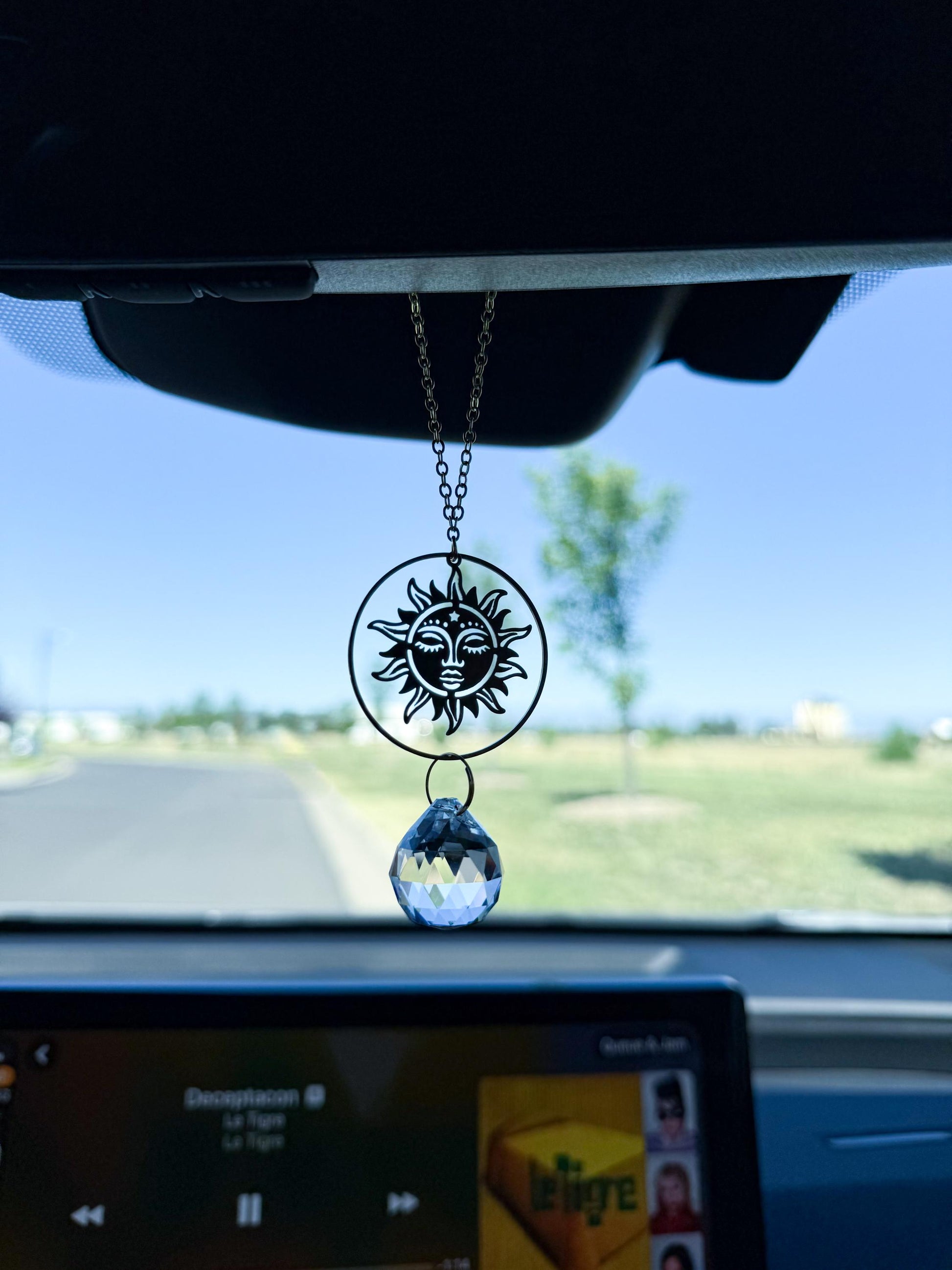 Sun Rearview Mirror Suncatcher, Crystal Sun Catcher, Crystal Ornament, Crystal Prism Car Charm, Rearview Mirror Decoration, Car Mirror Charm