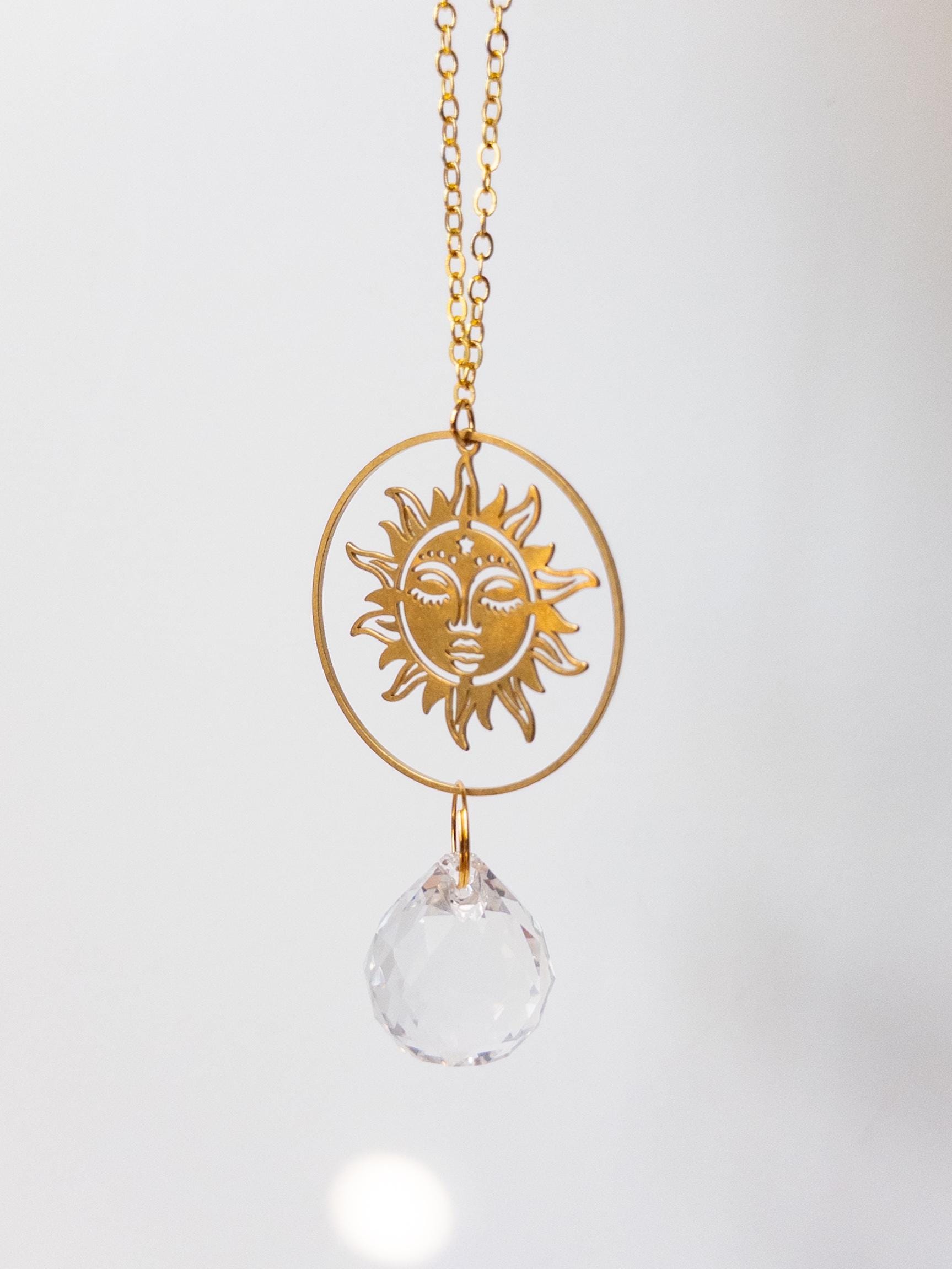 Sun Rearview Mirror Suncatcher, Crystal Sun Catcher, Crystal Ornament, Crystal Prism Car Charm, Rearview Mirror Decoration, Car Mirror Charm