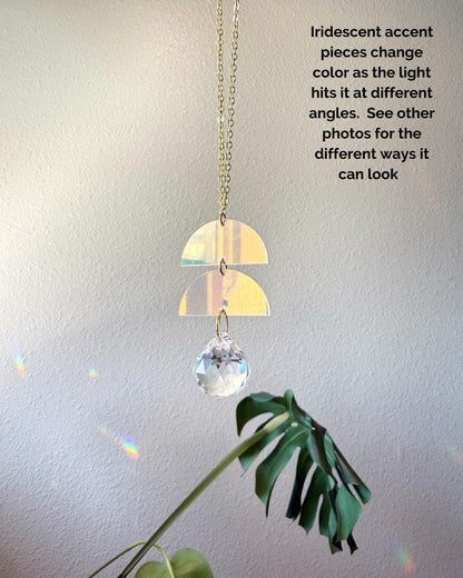 Iridescent Rearview Mirror Suncatcher, Crystal Sun Catcher, Crystal Prism Car Charm, Rearview Mirror Decoration, Car Mirror Charm