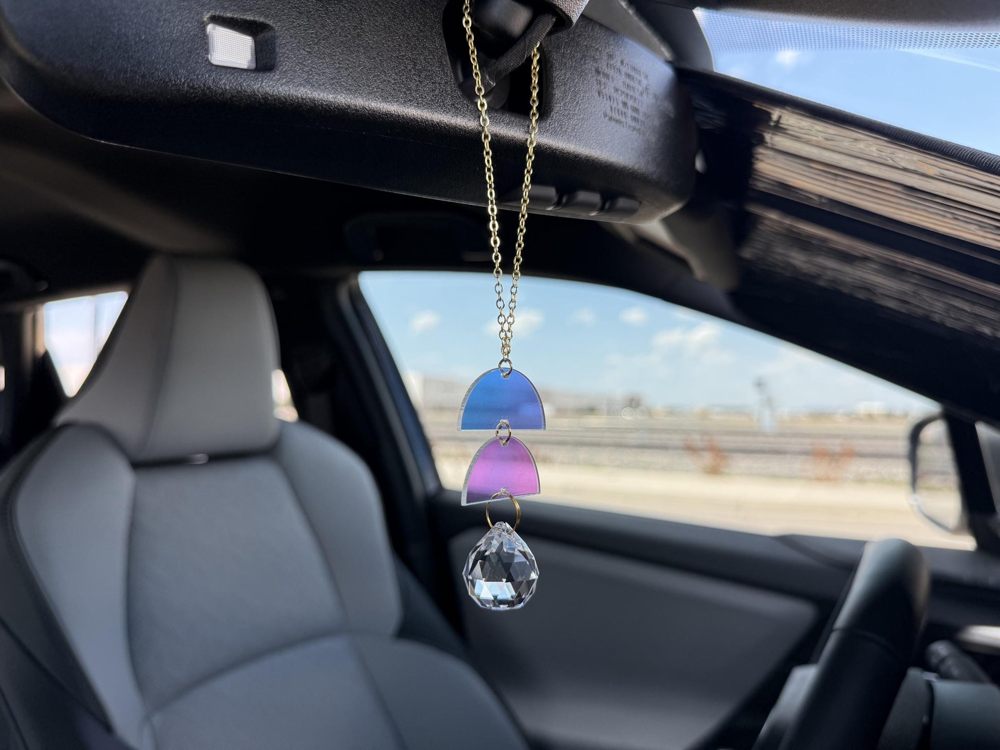 Iridescent Rearview Mirror Suncatcher, Crystal Sun Catcher, Crystal Prism Car Charm, Rearview Mirror Decoration, Car Mirror Charm