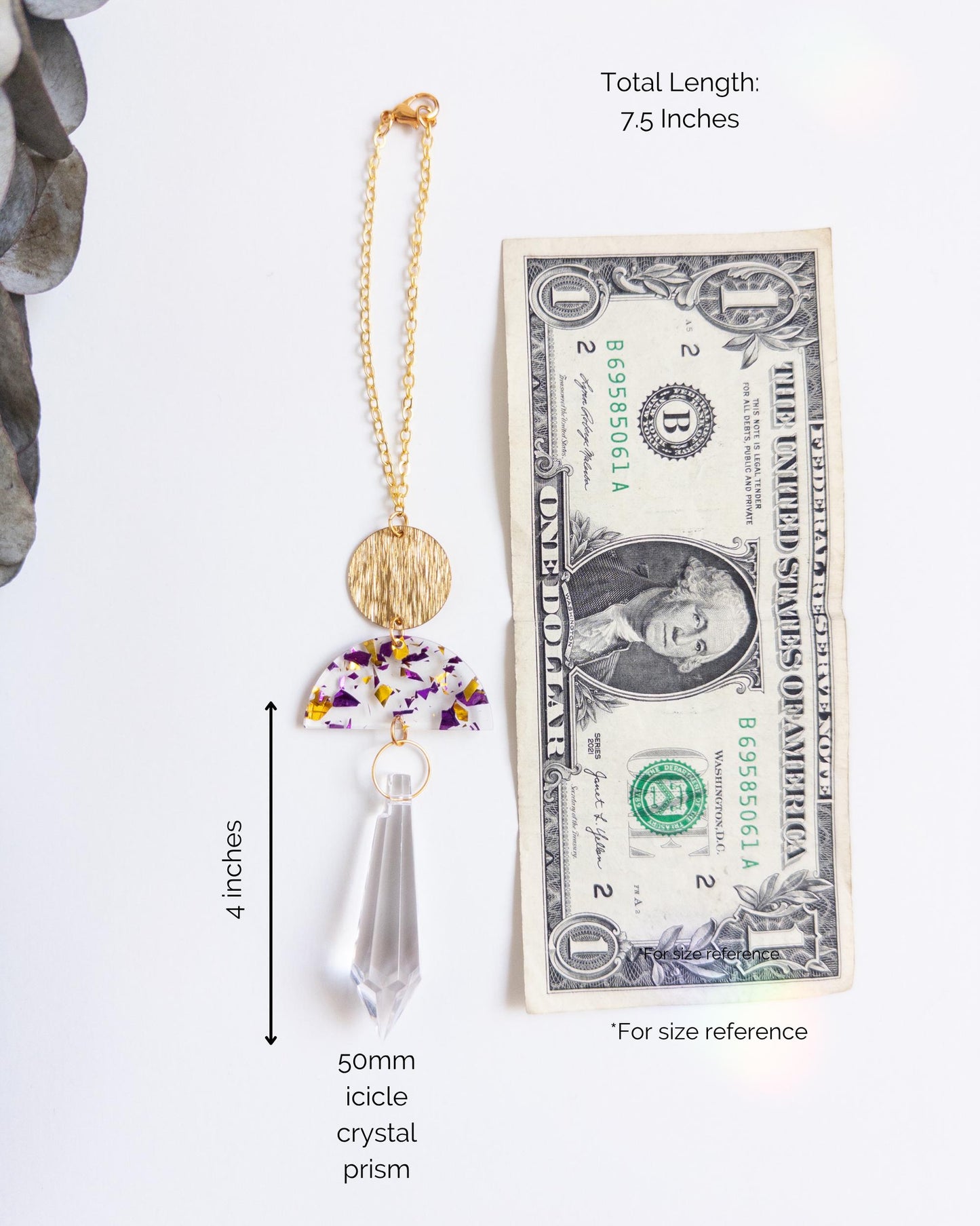Rearview Mirror Suncatcher #2, Crystal Sun Catcher, Crystal Ornament, Crystal Prism Car Charm, Rearview Mirror Decoration, Car Mirror Charm