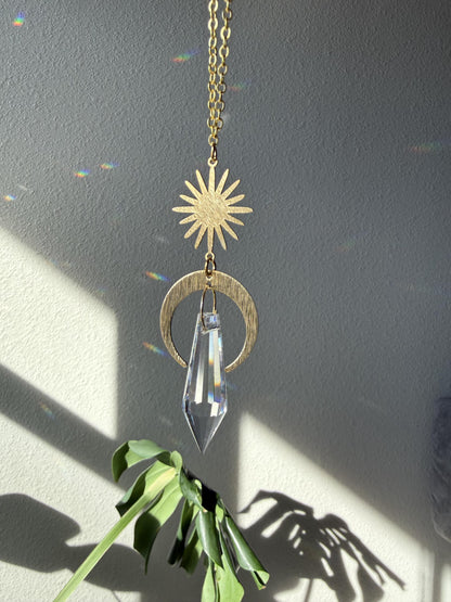 Crescent Moon Rearview Mirror Suncatcher, Crystal Sun Catcher, Crystal Prism Car Charm, Rearview Mirror Decoration, Car Mirror Charm