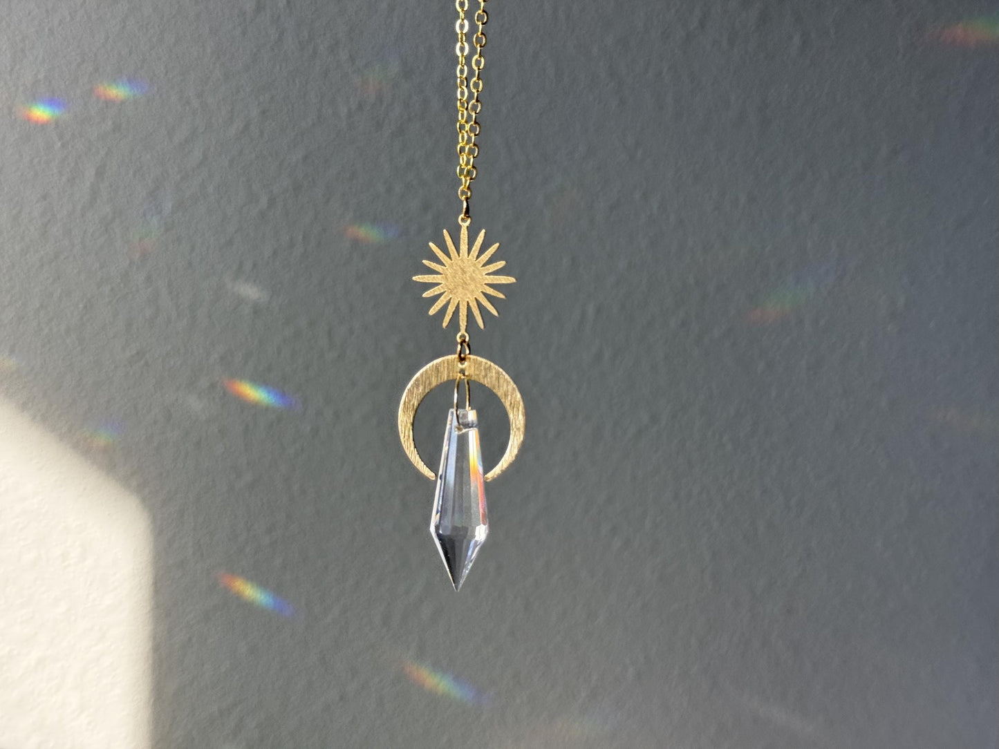 Crescent Moon Rearview Mirror Suncatcher, Crystal Sun Catcher, Crystal Prism Car Charm, Rearview Mirror Decoration, Car Mirror Charm