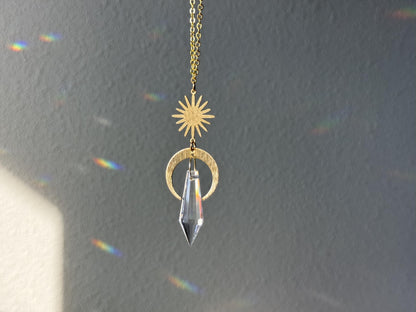 Crescent Moon Rearview Mirror Suncatcher, Crystal Sun Catcher, Crystal Prism Car Charm, Rearview Mirror Decoration, Car Mirror Charm