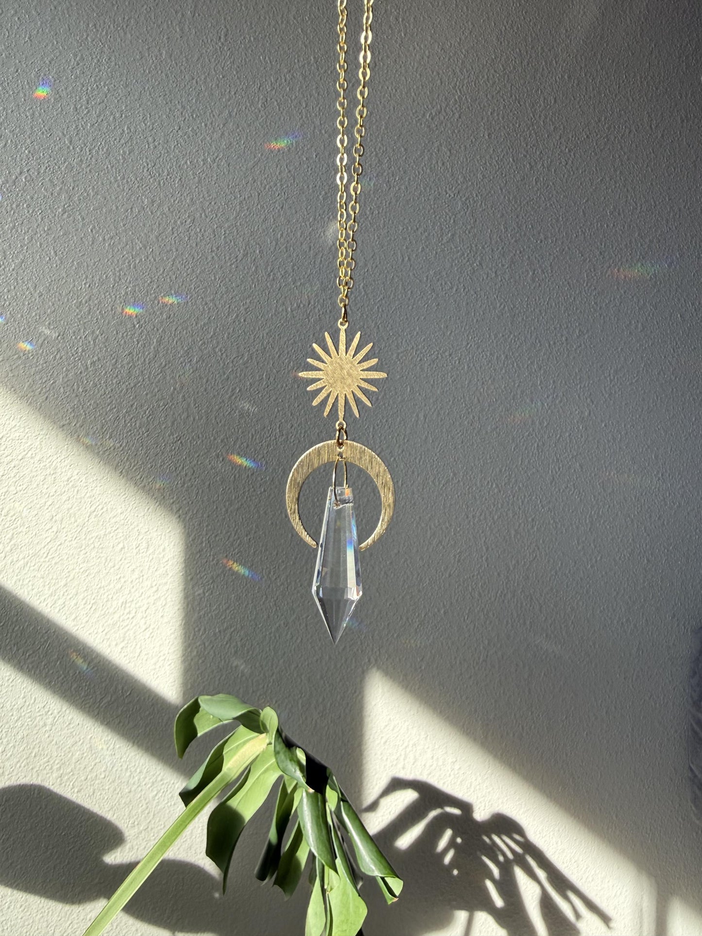 Crescent Moon Rearview Mirror Suncatcher, Crystal Sun Catcher, Crystal Prism Car Charm, Rearview Mirror Decoration, Car Mirror Charm