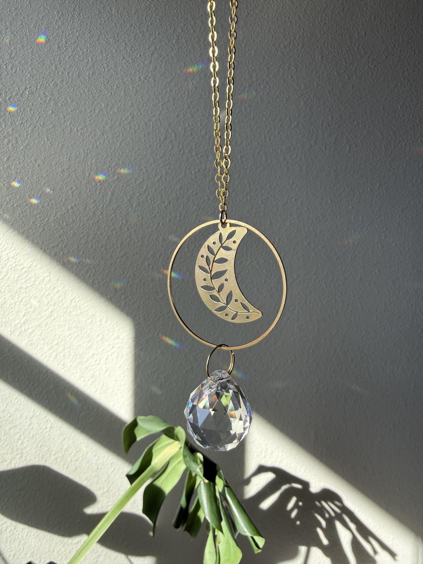 Moon Rearview Mirror Suncatcher, Crystal Sun Catcher, Crystal Prism Car Charm, Rearview Mirror Decoration, Car Mirror Charm