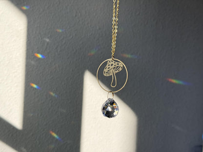 Mushroom Rearview Mirror Suncatcher, Crystal Sun Catcher, Crystal Prism Car Charm, Rearview Mirror Decoration, Car Mirror Charm
