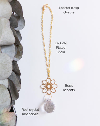 Flower Rearview Mirror Suncatcher #1, Crystal Sun Catcher, Crystal Prism Car Charm, Rearview Mirror Decoration, Car Mirror Charm