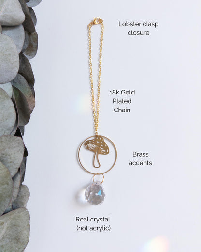 Mushroom Rearview Mirror Suncatcher, Crystal Sun Catcher, Crystal Prism Car Charm, Rearview Mirror Decoration, Car Mirror Charm