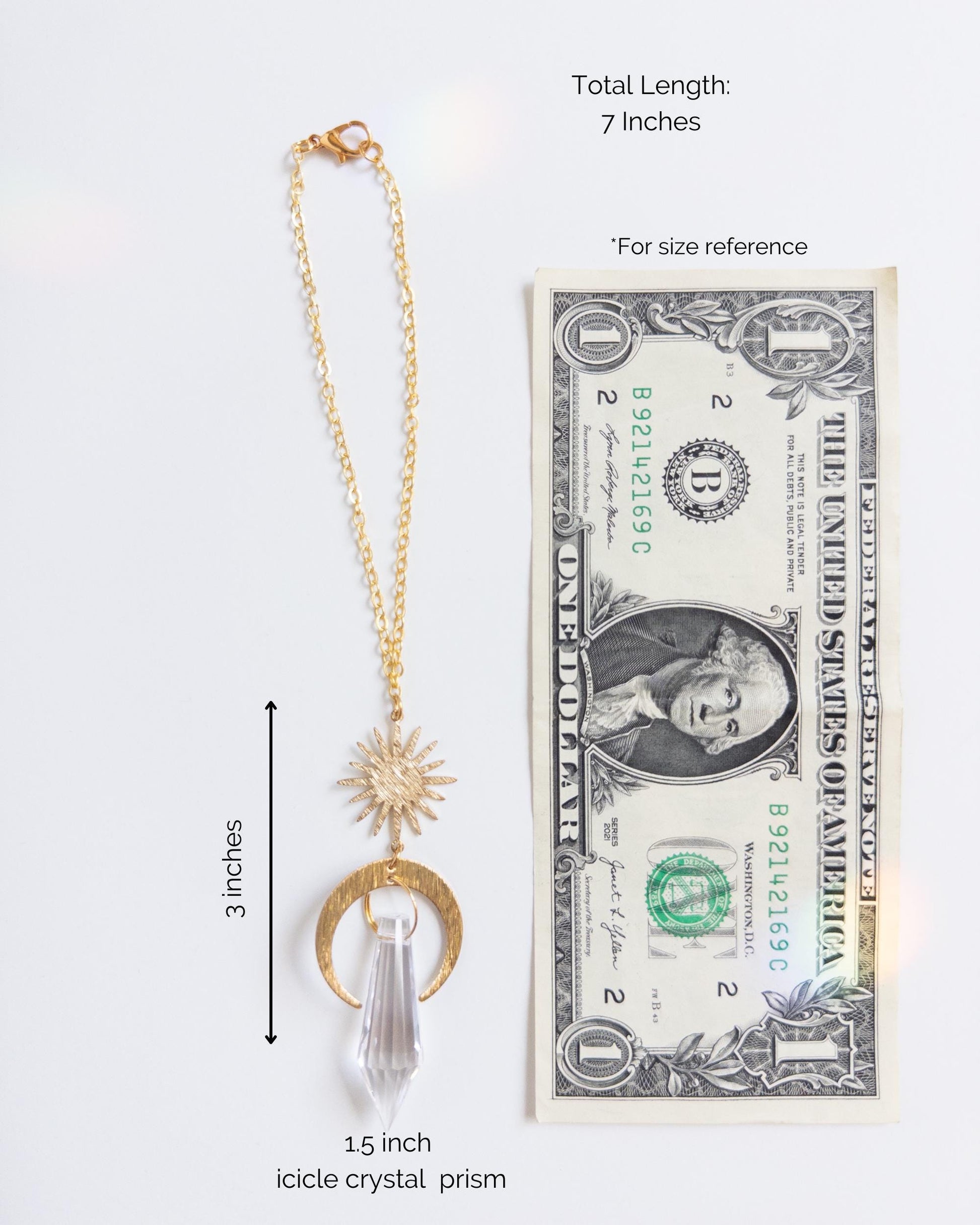 Crescent Moon Rearview Mirror Suncatcher, Crystal Sun Catcher, Crystal Prism Car Charm, Rearview Mirror Decoration, Car Mirror Charm