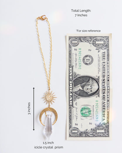 Crescent Moon Rearview Mirror Suncatcher, Crystal Sun Catcher, Crystal Prism Car Charm, Rearview Mirror Decoration, Car Mirror Charm