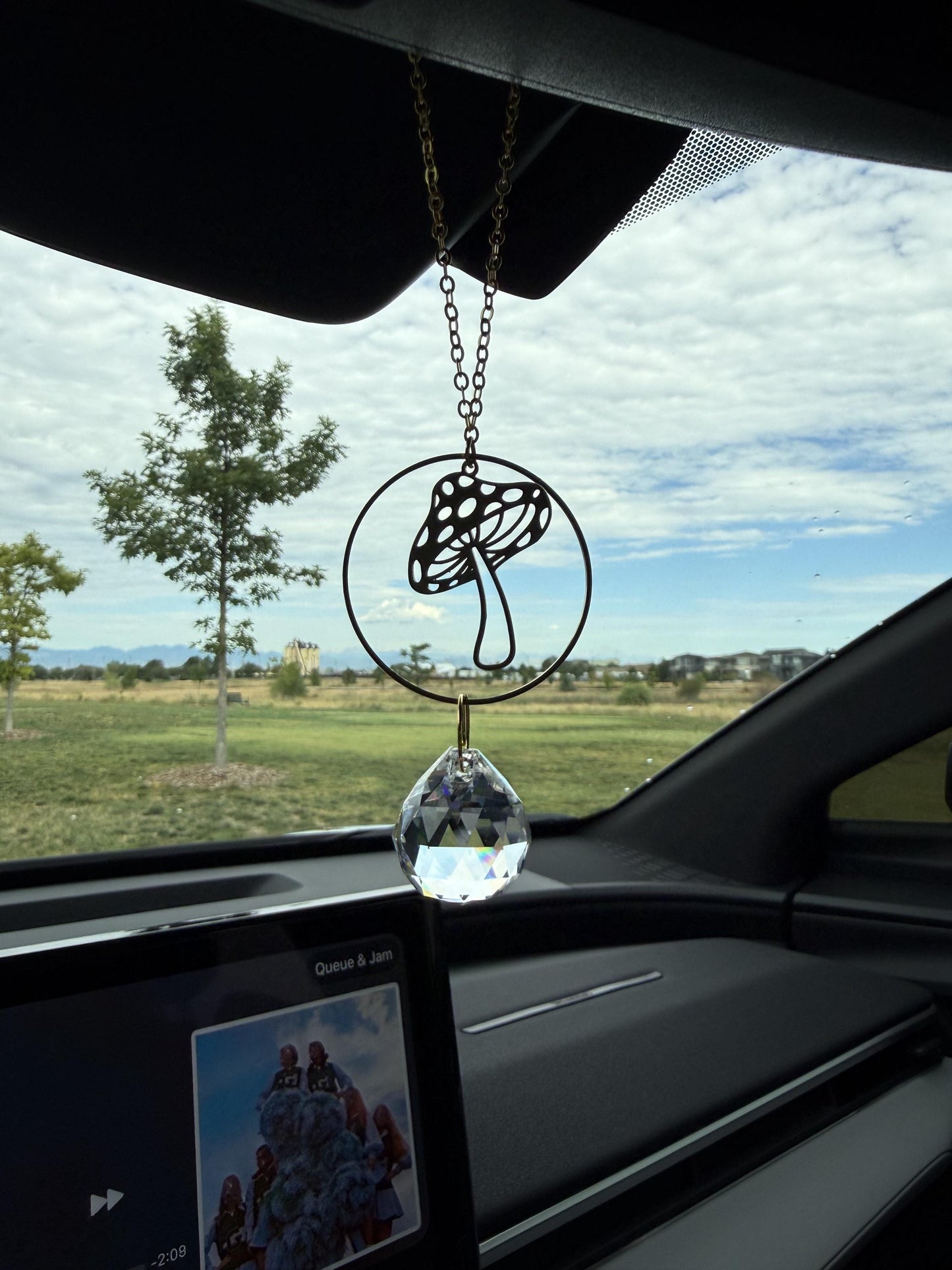 Mushroom Rearview Mirror Suncatcher, Crystal Sun Catcher, Crystal Prism Car Charm, Rearview Mirror Decoration, Car Mirror Charm