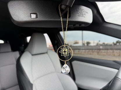 Flower Rearview Mirror Suncatcher #2, Crystal Sun Catcher, Crystal Prism Car Charm, Rearview Mirror Decoration, Car Mirror Charm