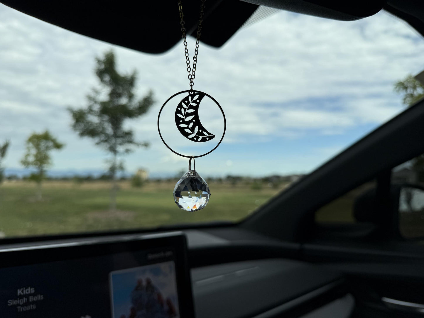 Moon Rearview Mirror Suncatcher, Crystal Sun Catcher, Crystal Prism Car Charm, Rearview Mirror Decoration, Car Mirror Charm