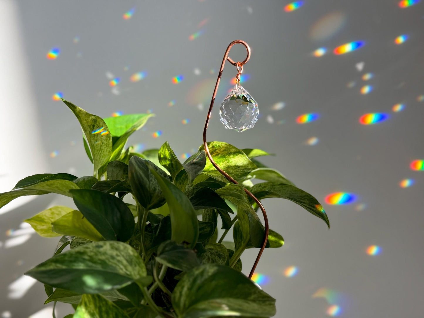 Plant Stake Suncatcher #2 with crystal prism and copper - Plant lover gift, crystal sun catcher, garden stake, plant marker, memorial gift