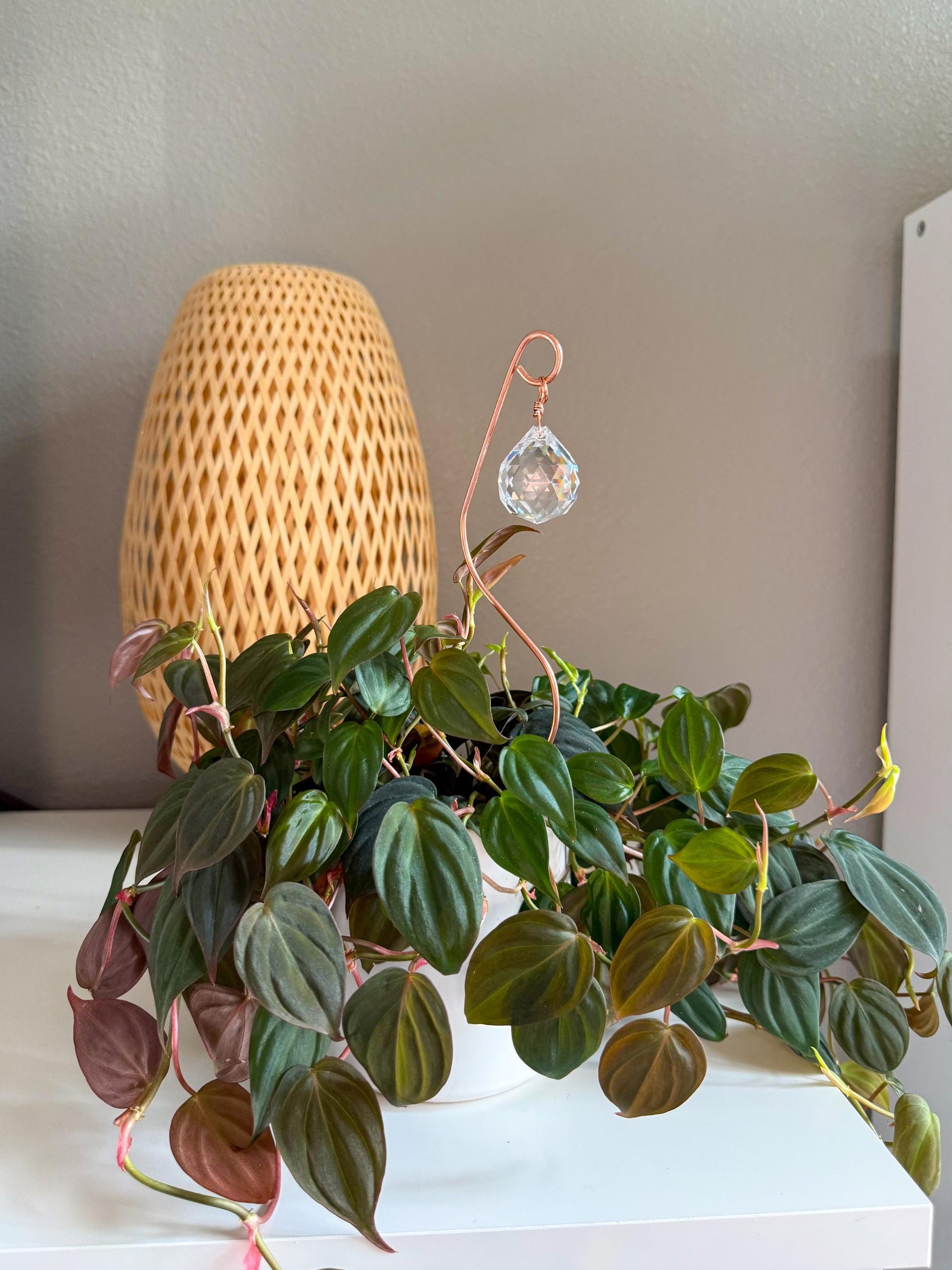 Plant Stake Suncatcher #2 with crystal prism and copper - Plant lover gift, crystal sun catcher, garden stake, plant marker, memorial gift