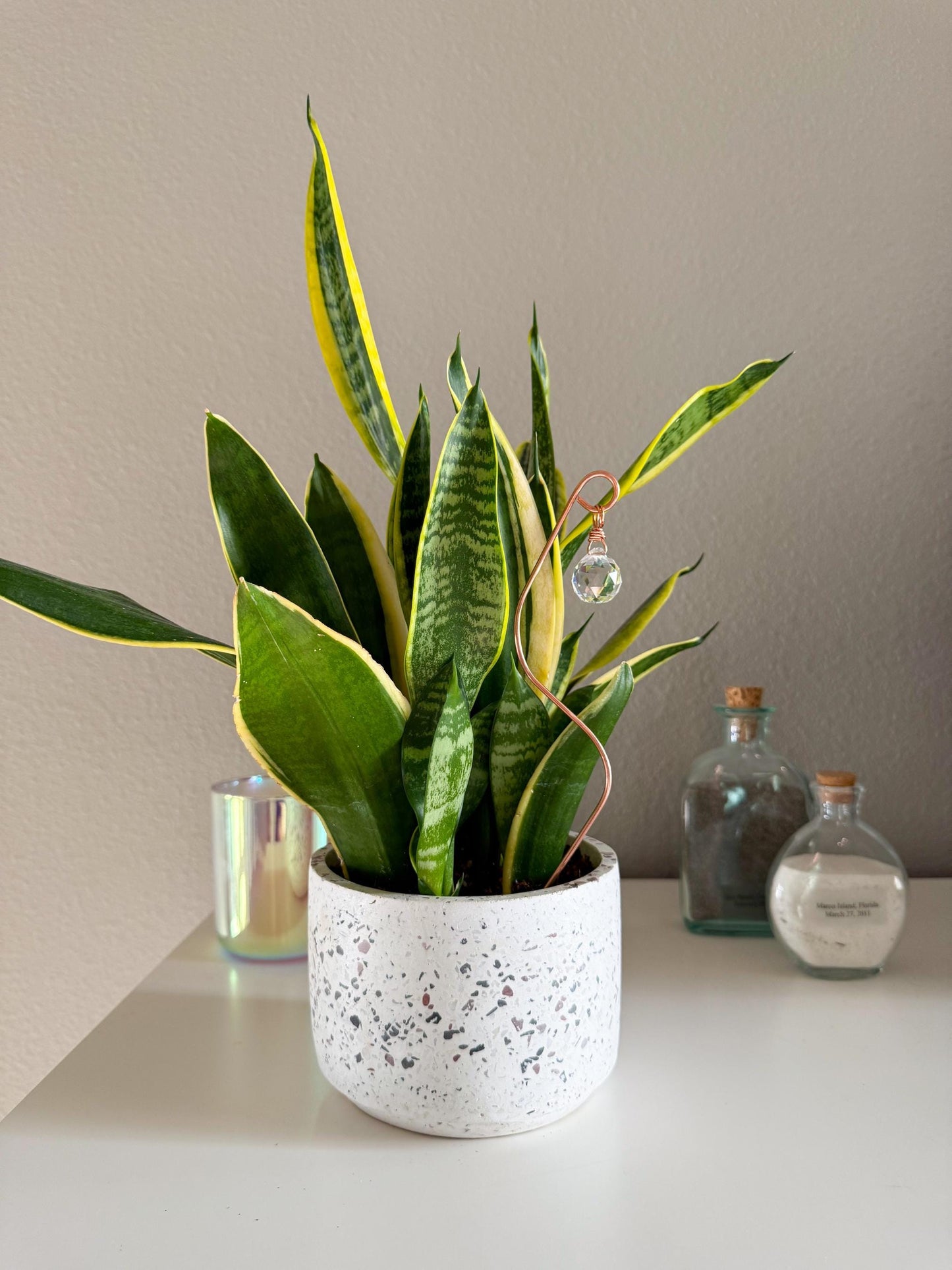 Plant Stake Suncatcher #2 with crystal prism and copper - Plant lover gift, crystal sun catcher, garden stake, plant marker, memorial gift