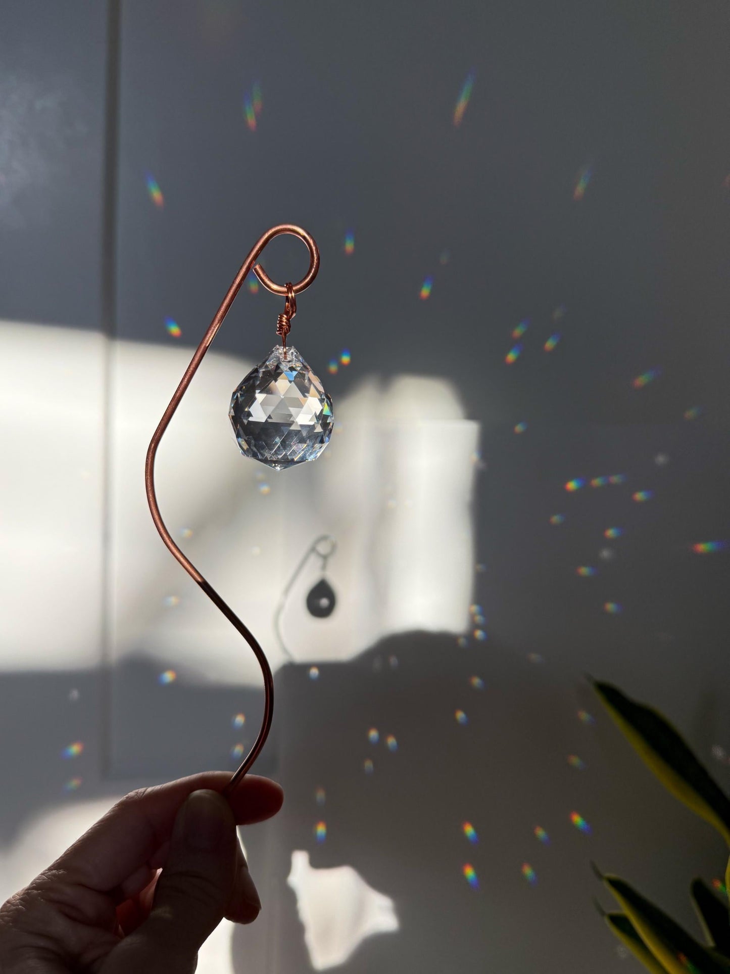 Plant Stake Suncatcher #2 with crystal prism and copper - Plant lover gift, crystal sun catcher, garden stake, plant marker, memorial gift