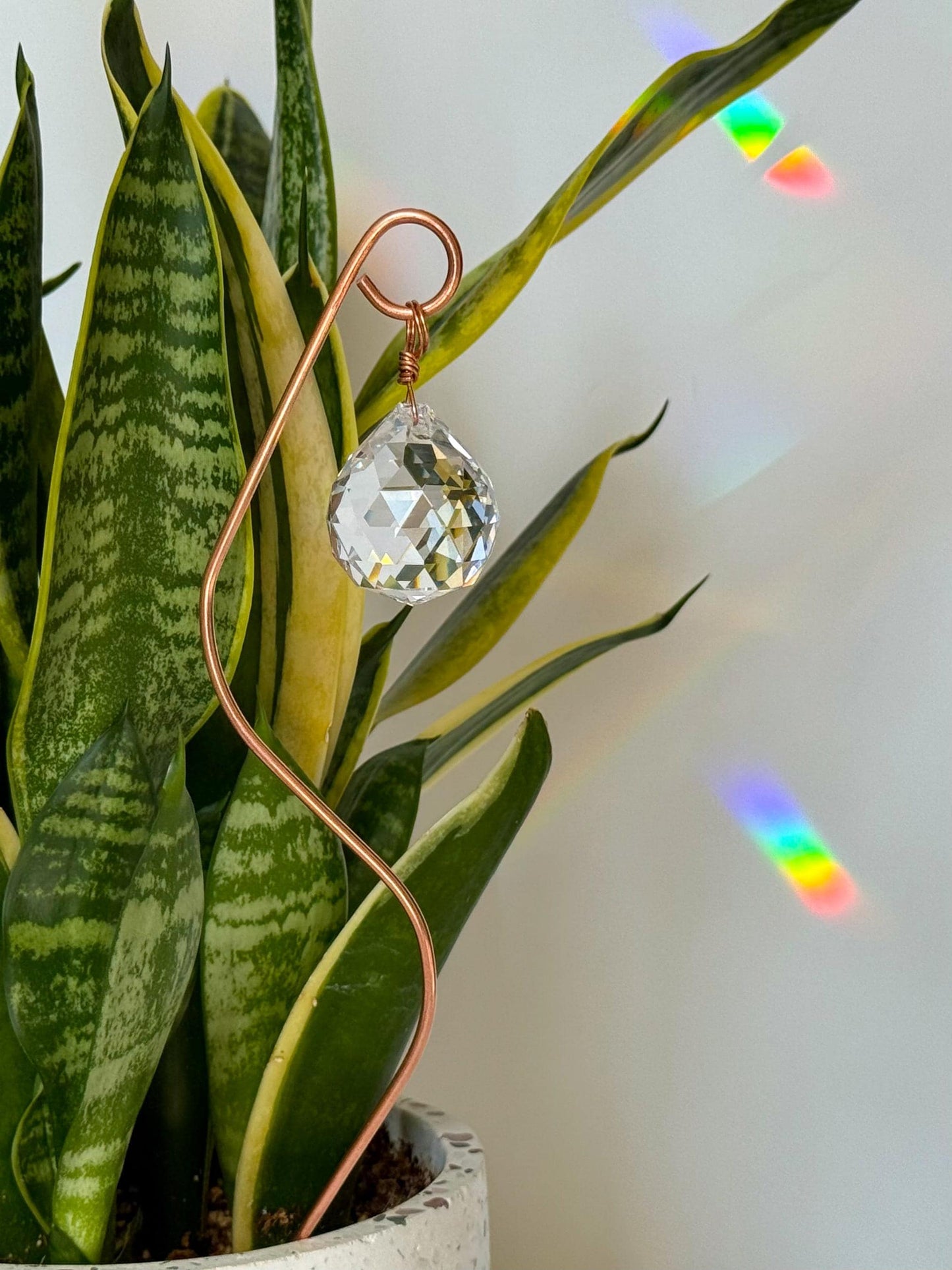 Plant Stake Suncatcher #2 with crystal prism and copper - Plant lover gift, crystal sun catcher, garden stake, plant marker, memorial gift