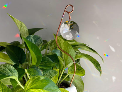 Plant Stake Suncatcher #1 with crystal prism and copper - Plant lover gift, crystal sun catcher, garden stake, plant marker, memorial gift