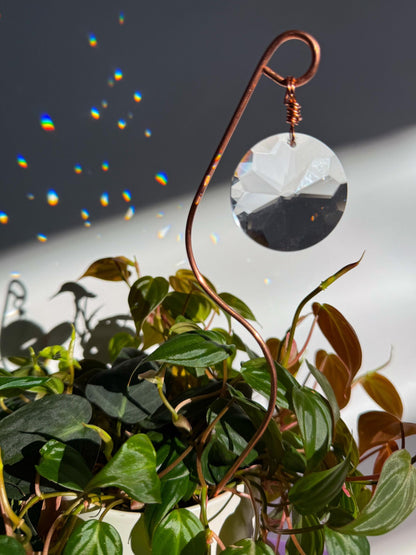 Plant Stake Suncatcher #1 with crystal prism and copper - Plant lover gift, crystal sun catcher, garden stake, plant marker, memorial gift