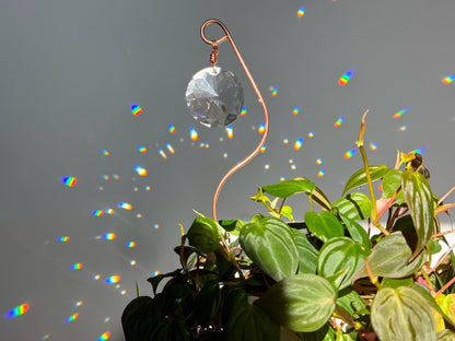Plant Stake Suncatcher #1 with crystal prism and copper - Plant lover gift, crystal sun catcher, garden stake, plant marker, memorial gift