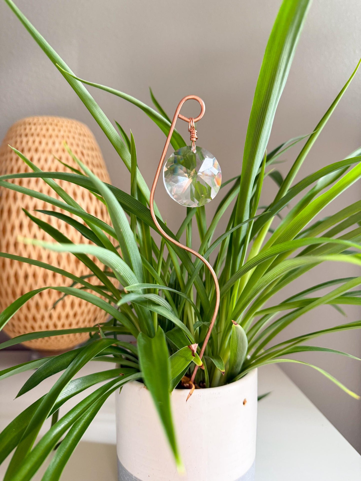 Plant Stake Suncatcher #1 with crystal prism and copper - Plant lover gift, crystal sun catcher, garden stake, plant marker, memorial gift