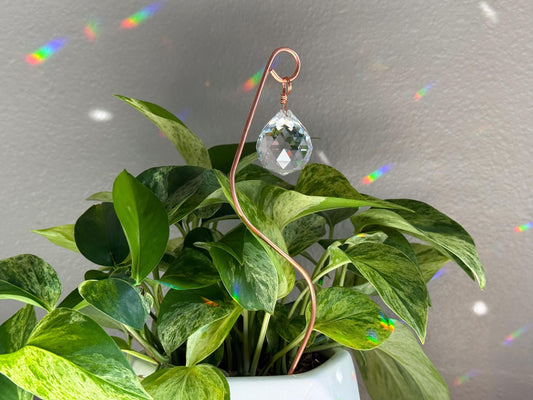 Plant Stake Suncatcher #2 with crystal prism and copper - Plant lover gift, crystal sun catcher, garden stake, plant marker, memorial gift