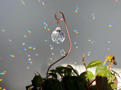 Plant Stake Suncatcher #2 with crystal prism and copper - Plant lover gift, crystal sun catcher, garden stake, plant marker, memorial gift