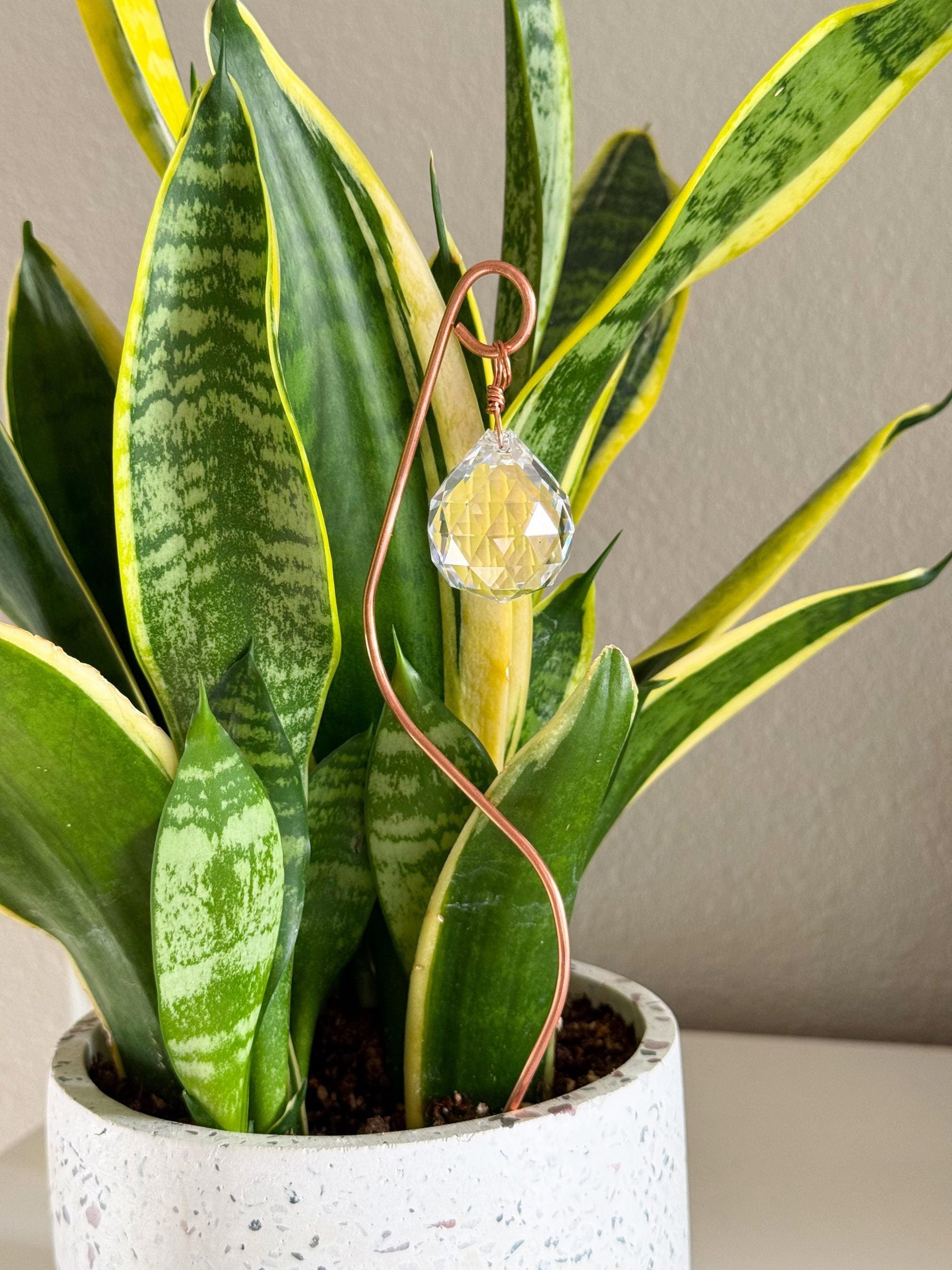 Plant Stake Suncatcher #2 with crystal prism and copper - Plant lover gift, crystal sun catcher, garden stake, plant marker, memorial gift