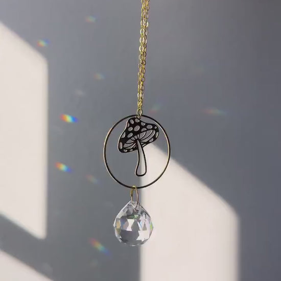 Mushroom Rearview Mirror Suncatcher, Crystal Sun Catcher, Crystal Prism Car Charm, Rearview Mirror Decoration, Car Mirror Charm
