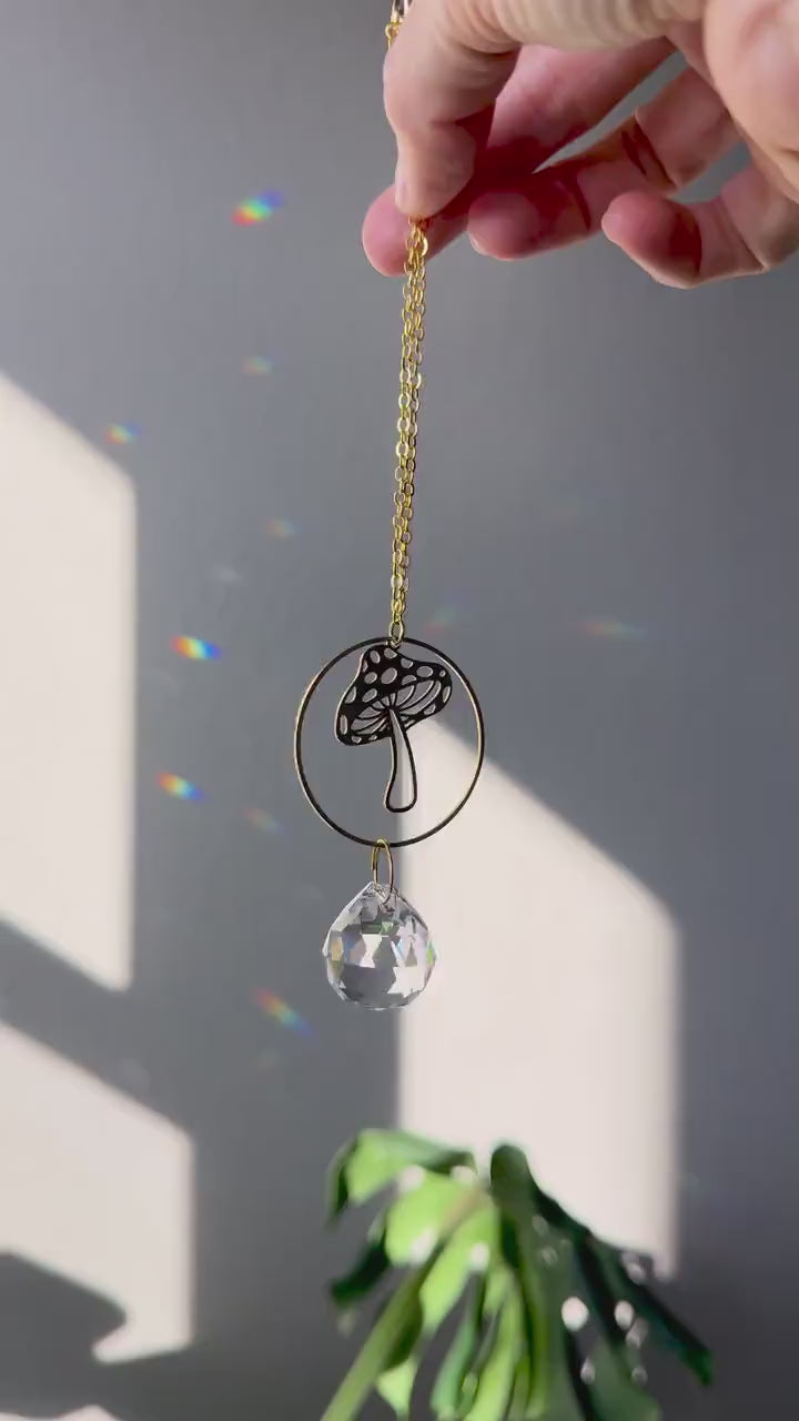 Mushroom Rearview Mirror Suncatcher, Crystal Sun Catcher, Crystal Prism Car Charm, Rearview Mirror Decoration, Car Mirror Charm