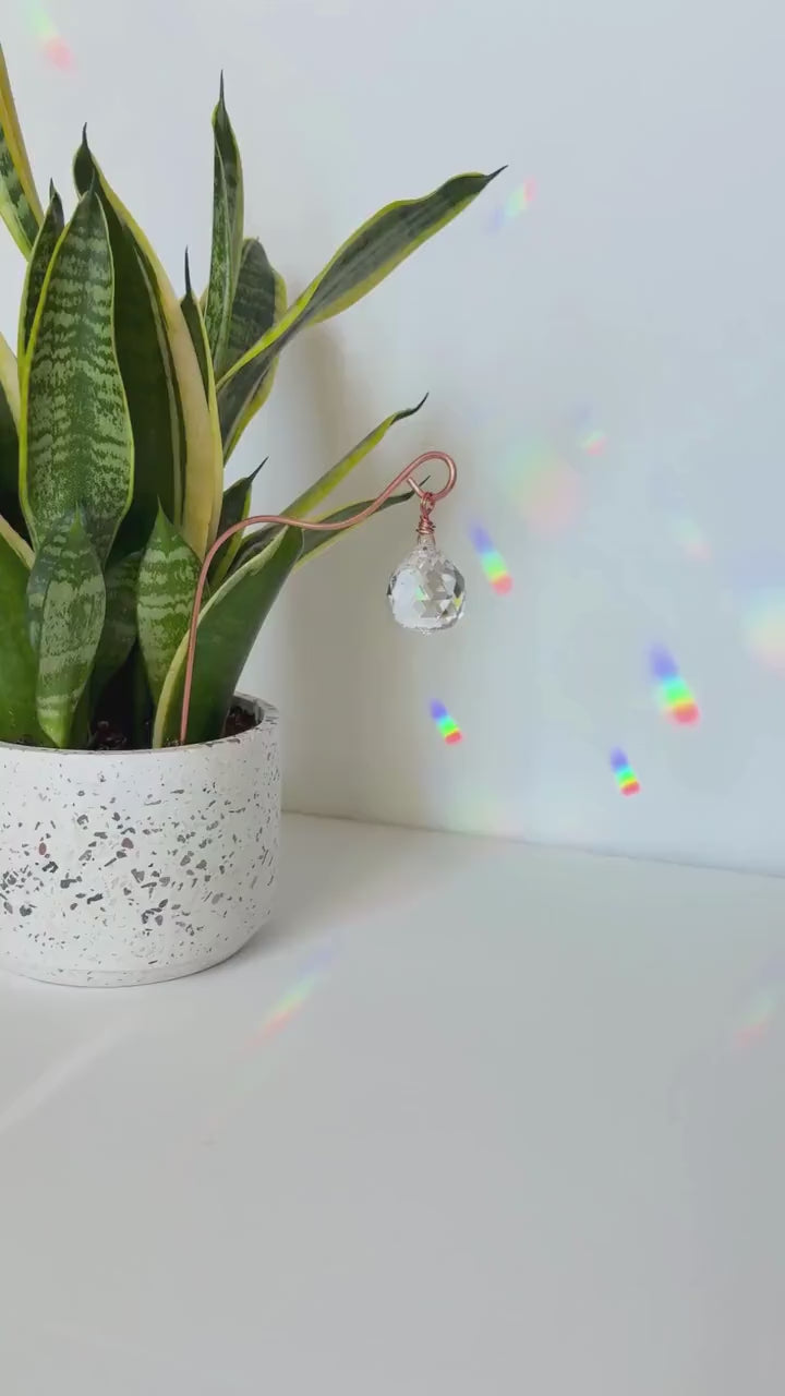 Plant Stake Suncatcher #7 with crystal prism and copper - Plant lover gift, crystal sun catcher, garden stake, plant marker, memorial gift