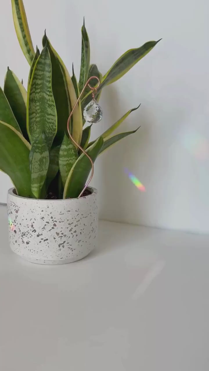 Plant Stake Suncatcher #2 with crystal prism and copper - Plant lover gift, crystal sun catcher, garden stake, plant marker, memorial gift