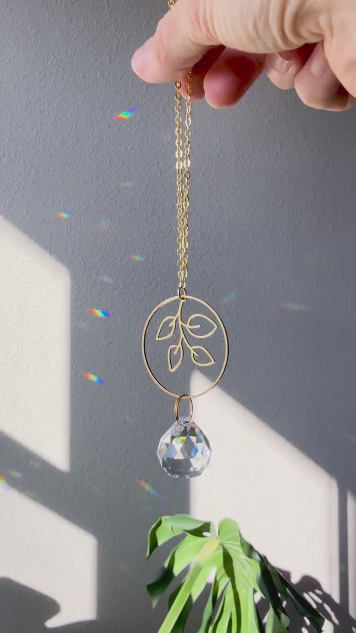 Botanical Rearview Mirror Suncatcher, Crystal Sun Catcher, Crystal Prism Car Charm, Rearview Mirror Decoration, Car Mirror Charm