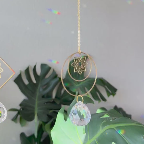 Geometric Flower Suncatcher, Rainbow Maker, Crystal Prism Sun Catcher, Light Catcher, Hanging Crystal Suncatcher, Sympathy Gift