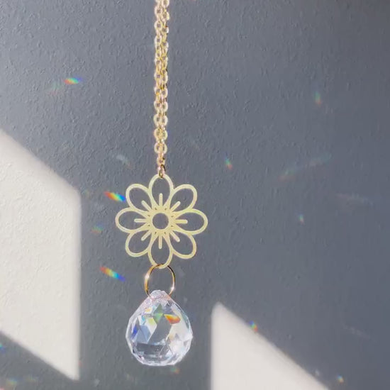 Flower Rearview Mirror Suncatcher #1, Crystal Sun Catcher, Crystal Prism Car Charm, Rearview Mirror Decoration, Car Mirror Charm
