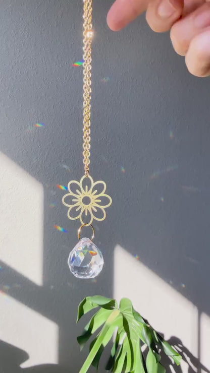 Flower Rearview Mirror Suncatcher #1, Crystal Sun Catcher, Crystal Prism Car Charm, Rearview Mirror Decoration, Car Mirror Charm