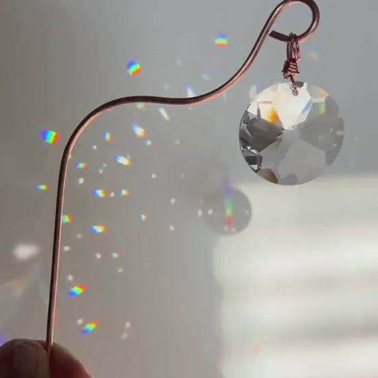 Plant Stake Suncatcher #8 with crystal prism and copper - Plant lover gift, crystal sun catcher, garden stake, plant marker, memorial gift