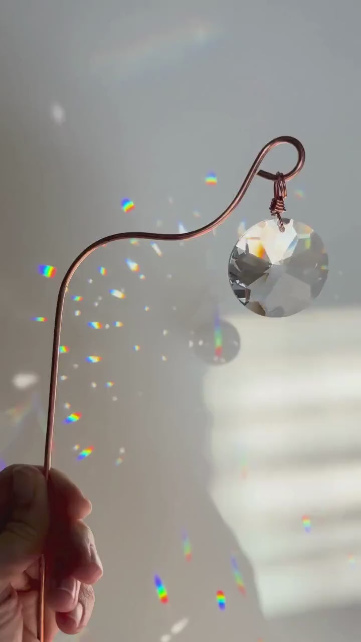 Plant Stake Suncatcher #8 with crystal prism and copper - Plant lover gift, crystal sun catcher, garden stake, plant marker, memorial gift