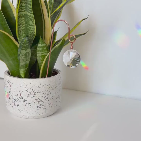 Plant Stake Suncatcher #6 with crystal prism and copper - Plant lover gift, crystal sun catcher, garden stake, plant marker, memorial gift